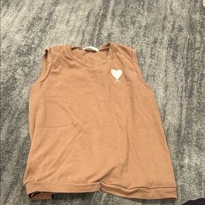 Brown Sleeveless Top with Heart Detail